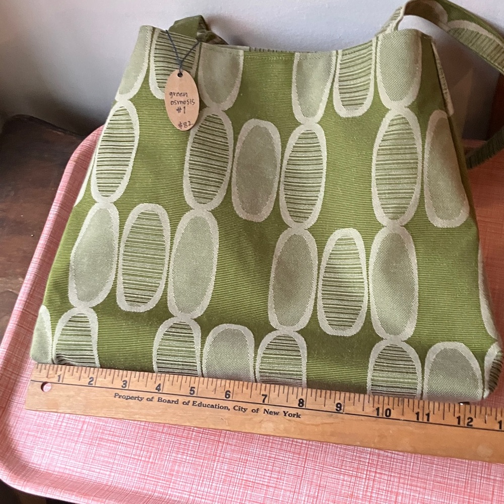 Refinery Green Osmosis Retro Patterned Trapezoid Shoulder Tote Bag Handmade - Picture 10 of 16